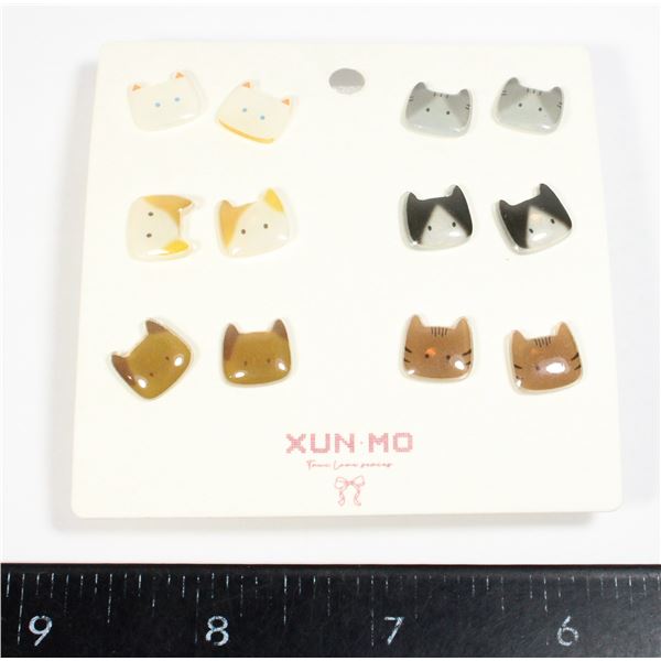 6 PAIRS OF NEW CAT FACE STUD EARRINGS