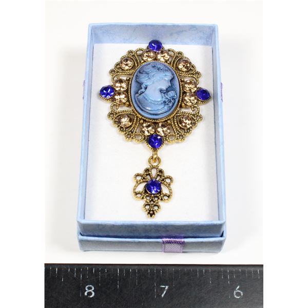 NEW BLUE CAMEO STYLE LIGHTWEIGHT RHINESTONE ACCENT