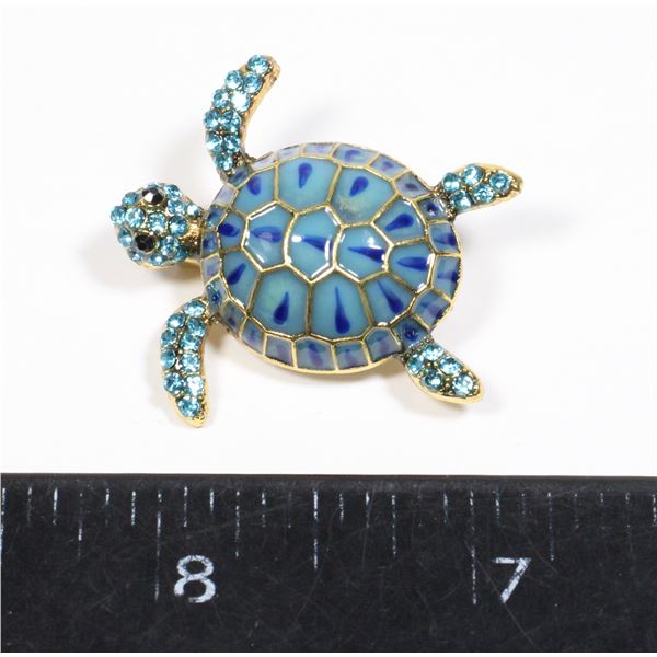 NEW DAINTY BLUE COLOR RHINESTONE TURTLE BROOCH