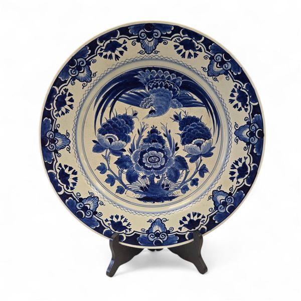 1925 Signed Royal Delft "Paradise Bird" 14" Plate (fully hallmarked on the back)