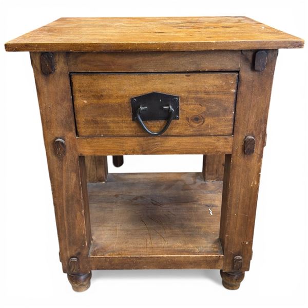 Rustic Solid Wood End Table with Drawer (19" X 22" X 22" Tall)