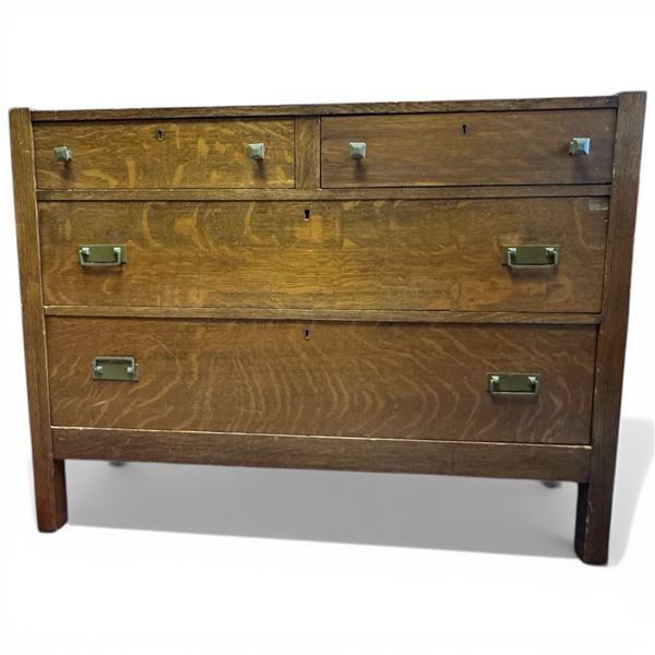 Vintage Four-Drawer Oak Dresses with Brass Pulls * Nicley Refinished (21" x 45" x 34" tall)