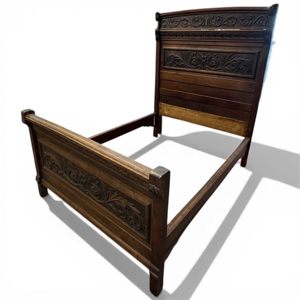 Antique Eastlake Full/Double Oak Bed Frame with High Headboard (headboard is 74" tall)