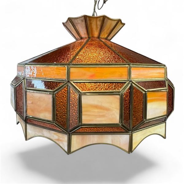 Vintage Ceiling Light with 20" Stained Glass Shade * Tested and Working