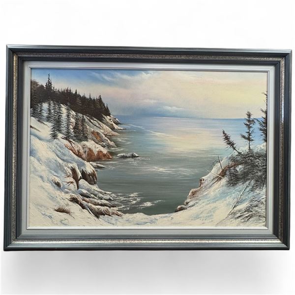 Signed Original David Preston Oil on Canvas Painting "Winter Oceanscape" Frame dimensions30" x 41