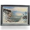 Image 1 : Signed Original David Preston Oil on Canvas Painting "Winter Oceanscape" Frame dimensions30" x 41