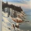 Image 4 : Signed Original David Preston Oil on Canvas Painting "Winter Oceanscape" Frame dimensions30" x 41