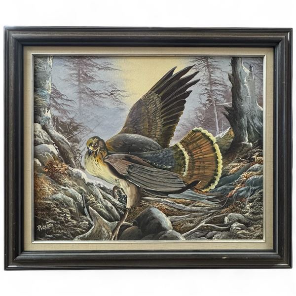 Signed Original David Preston Oil on Canvas Painting "Ruffed Grouse" * Frame dimensions: 25" x 21"