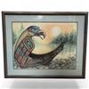 Image 1 : Gwen Butcher Framed Print "Eagle, Pole, Canoe" * Double matted with frame dimensions: 39" x 30"