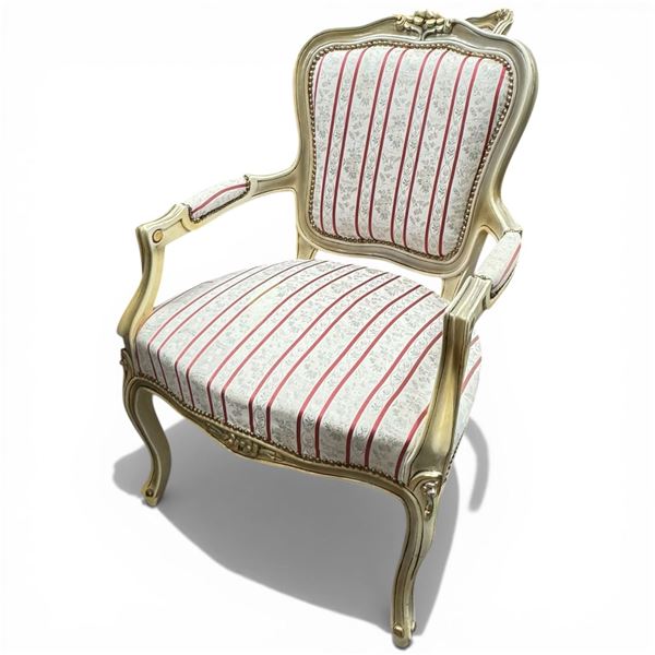 Louis XVI Style Arm Chair with Partial Gilt Finish and Panel Floral Upholstery