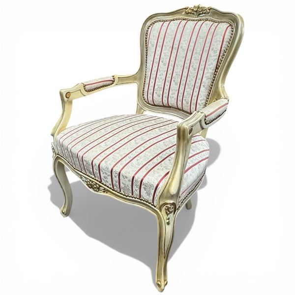 Louis XVI Style Arm Chair with Partial Gilt Finish and Panel Floral Upholstery
