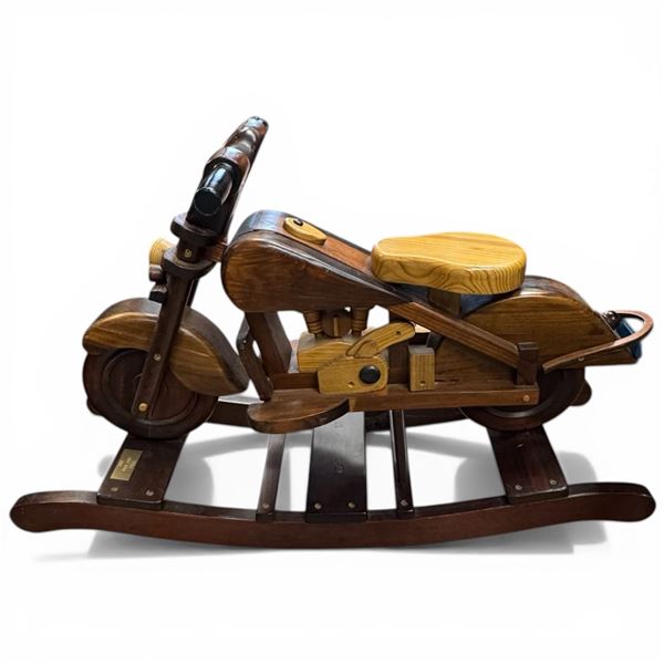 Crafted Wood Rocking Motorcycle Riding Toy * Removable Brass Gift Plaque