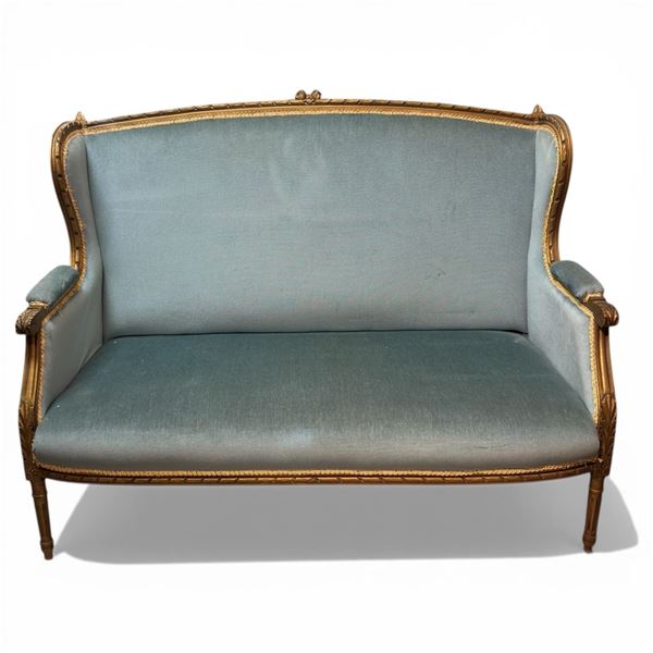 Louis XVI Style Blue Velvet Sofa (49" Long)