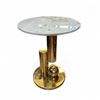 Image 1 : Modern Marble Topped Brass Side Table ( "19 Tall X 16" Diameter)