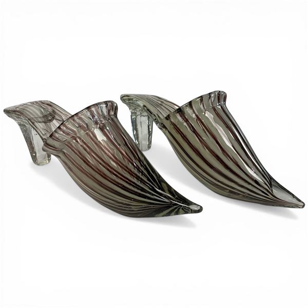 Pair of Art Glass Shoes (11" long x 4" x 5" tall)
