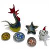 Image 1 : Art Glass Rooster, Star Paperweight, 3 Clear Paperweights and a Crystal Dog (Rooster is 7" tall x 7"