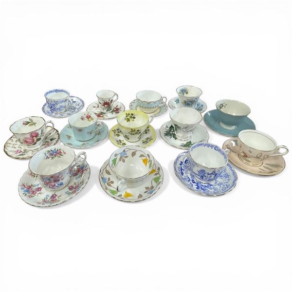 13 Fine China Teacups with Saucers * Featuring Royal Albert and Aynsley Plus Other Well Known Names