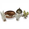 Image 1 : Copper Bowl, Silver Plated Butter Dish, and Japanese Bird Figurines