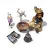 Image 1 : Group of Small Collectibles * Silver Plated 4" Bell, 7" Antique Seated Doll, Chop Stick Rests and St