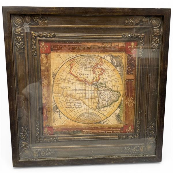 Framed Reproduction of an Antique Map (Frame Dimensions: 18" X 18")