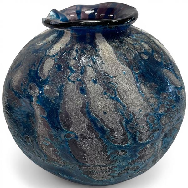 Drip Glazed Art Glass Vase * 8" tall x 9" diameter * Interior crack that does not affect the outside