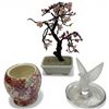 Image 1 : Crystal Ring Holder, 9" Cherry Tree Ornament, and Sugar Bowl with no lid