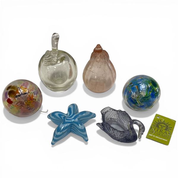 Group of 6 Glass Paperweights and Christmas Ornaments