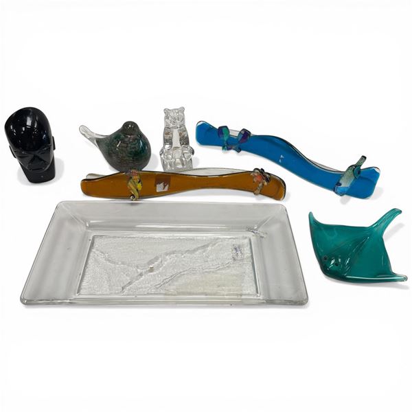 Group of 7 Art Glass Collectibles * Featuring Bird Attributed to Iittala "Birds by Toikka"