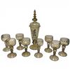 Image 1 : Early 20th Century Moser-Style Amber Glass Set * 8 Glasses and a Lidded Decanter
