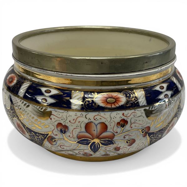 Antique English Imari JardiniÃ¨re with Silver Plated Rim * 9" Diameter X 4" Deep