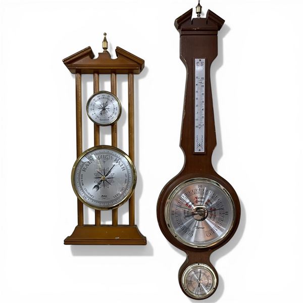 1 Fisher & 1 Thermor Vintage Wall Mount "Barometer & Thermometer" Weather Stations  (Largest is the