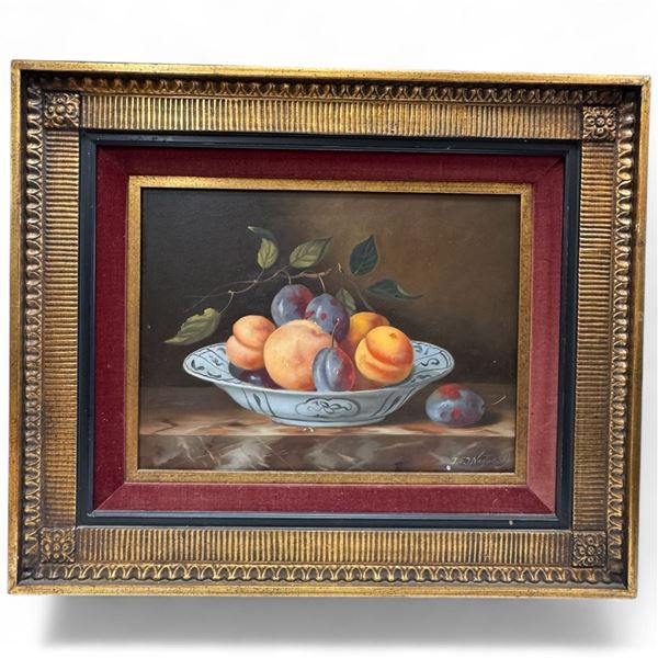 Still Life on Board of Peaches and Plums * Signed J.F.J. Nagtegaal" 1920 - 2000 (Framed dimensions:
