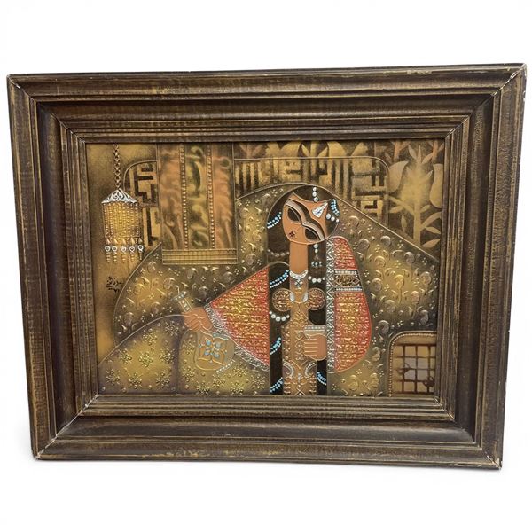 1990s Persian Engraved Metal Painting by Saam Ziaii (Frame Dimensions: 16" X 20")