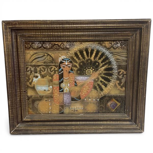 1990s Persian Engraved Metal Painting by Saam Ziaii (Frame Dimensions: 16" X 20")