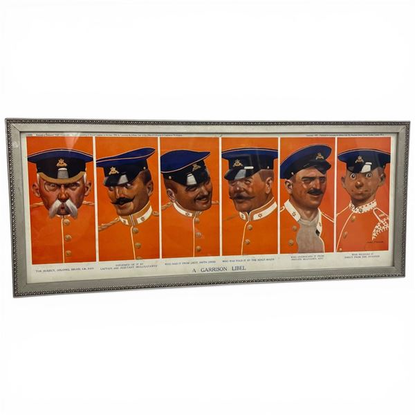 Early 20th Century Noel Pocock Print "A Garrison Libel" (Frame Dimensions: 8.5" X 20")