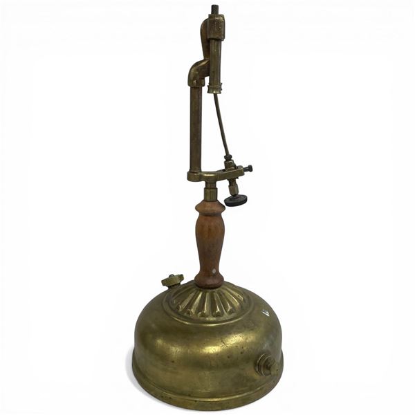 1920s Coleman Brass Gas Lamp with Turned Wood Center (19" Tall)
