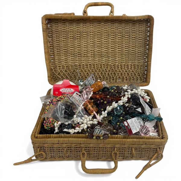 Wicker Box Full of Beaded and Other Jewelry (Box Measures: 8" X 12" X 3" Deep)