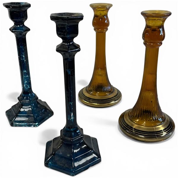 2 Pairs of Vintage Glass 10" Candle Holders