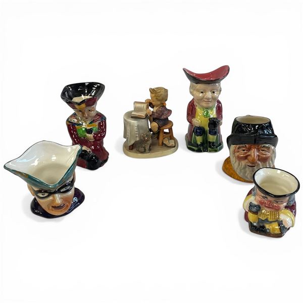 6 Vintage Ceramic Figurines & Toby Style Mini Jugs