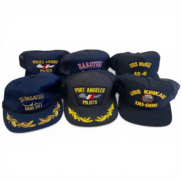 6 Collectible US Military Hats (USS Kinkaid, McKee, Nagatsuki, Haruyuki, Port Angeles & Puget Sound)