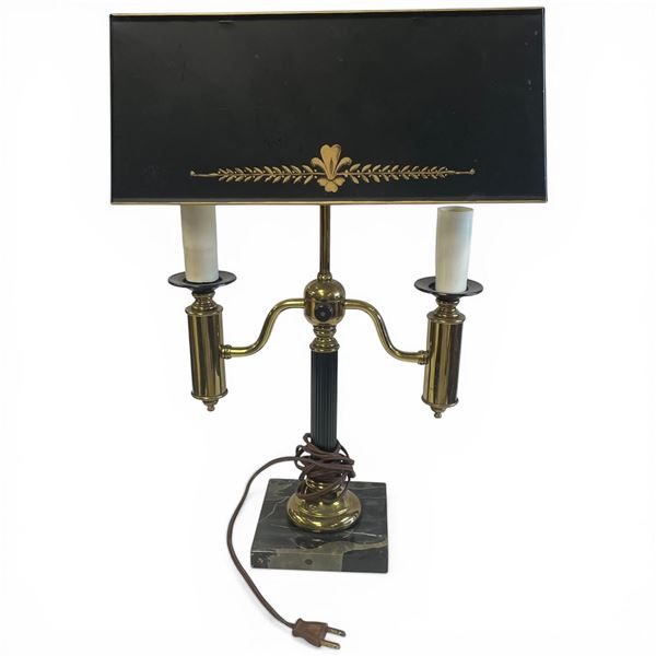 Vintage-Style Bouillotte Lamp with Metal Shade and Marble Base
