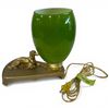 Image 1 : 1960s Murano Glass Lamp,  Brass Base with Dog Figurine and Green Glass Shade with Opaline Interior