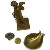 Image 3 : Group of 4 Brass & Pyrite Collectibles (6" Brass Cupid Dated 1866, 4" Brass Whale Coin Dish, Palm Sp