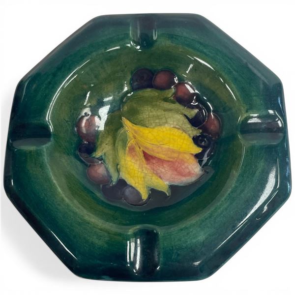 Vintage William Moorcroft Signed and Stamped Green 4.5" Ashtray with Columbine Design