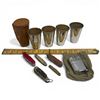 Image 1 : Group of Vintage Collectibles (Jon-E Hand Warmer, 3 Metal Cups in Leather Case, Folding Ruler & Pock