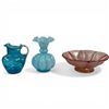 Image 2 : Group of 3 Fenton Glass Vases, Pink Bowl & Blue Loving Cup (Largest is 6" X 5" Diameter Blue Ruffle