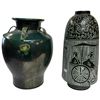 Image 1 : 1 Dark Glazed Pottery & 1 Greek Design Black Pottery Vase (Greek design is 13" tall x 7" diameter, t