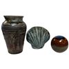 Image 1 : Art Pottery 7" Vase, Carn Pottery Shell and Orb Paperweight