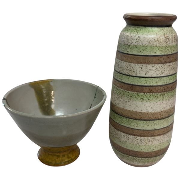 Pottery Bowl and 8" Japanese Glazed Ceramic Vase