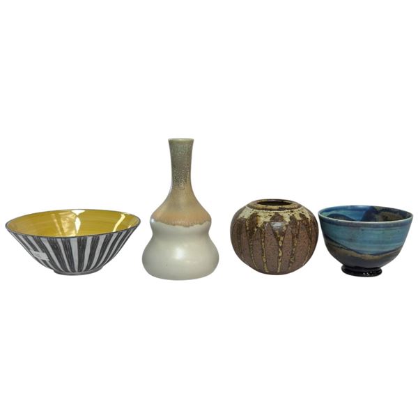 2 Pottery Vases & 2 Pottery Bowls (Tallest vase is 6")